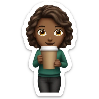Brunette holding a Starbucks coffee sticker