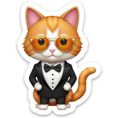 cat wearing cool sunglasses proudly showing off his new tuxedo, stylish, confident pose sticker