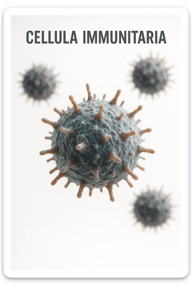 cellule immunitarie con la scritta "CELLULA IMMUNITARIA" SOPRA fluttuano in aria, realistico 4k sfondo bianco sticker