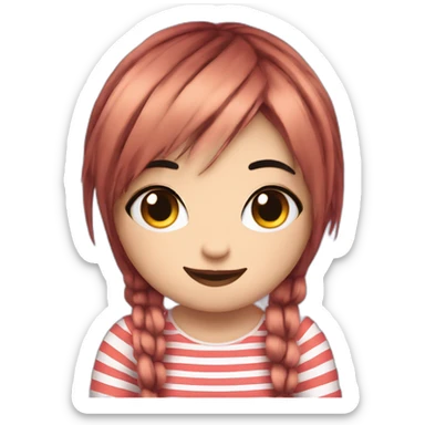 Frontal view curvy emo girl sits striped stockings hands up sticker