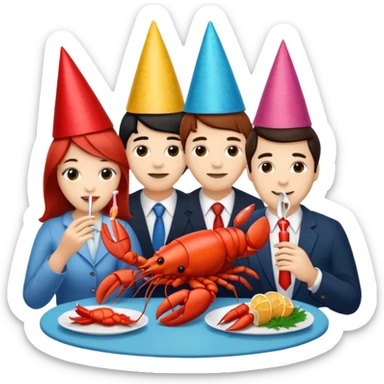 Too many people eating lobster at a family party sticker