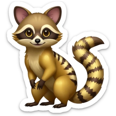 Colorful neon-colored tropical exotic shiny beautiful fantasy-Cacomistle-tanuki-genet-oncilla-animal-Fakémon-hybrid (full body) sticker