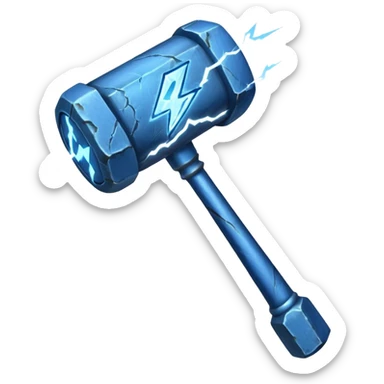 Short, heavy hammer with runes glowing blue, lightning crackling around it. sticker