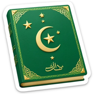 Closed Quran with the Islamic Symbol on it (moon and star) green from left to right sticker