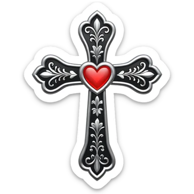 make a black chrome heart floral cross with white outline sticker