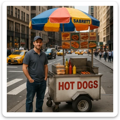 hotdog seller in New York with cart sticker