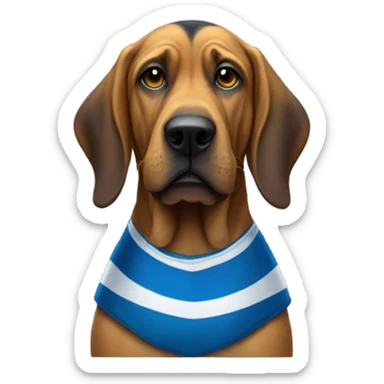 Gold and blue bloodhound as a referee with a striped jersey and a whistle. sticker