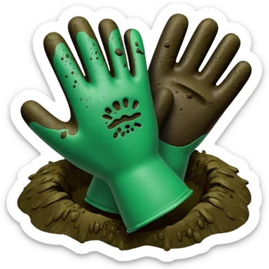 green gloves gardening with mud sticker