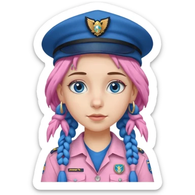very pretty girl big blue eyes, scout girl with pretty pink uniform, blue dreadlocks, and big earrings and scouts hat sticker