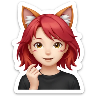 cute anime girl with cat ears, red blowing hair sticker