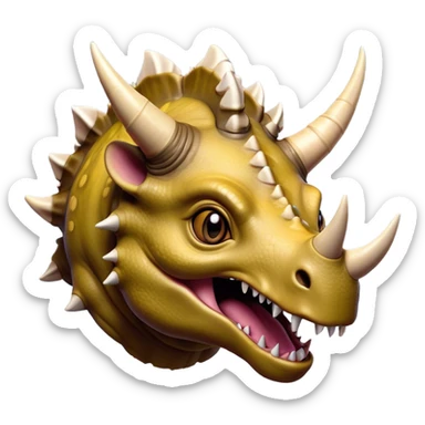 Cinematic Comical Triceratops Portrait Emoji, Head tilted dramatically with an exaggeratedly shocked expression, featuring a stout, armored body with three comically exaggerated horns and a frilled head, wide, comically expressive eyes full of playful disbelief, Simplified yet hilariously expressive features, highly detailed, glowing with a slightly sassy prehistoric glow, high shine, dramatic yet playful, stylized with an air of cheeky dinosaur mischief, soft glowing outline, capturing the essence of a meme-worthy Triceratops that looks ready to side-eye its way into viral fame! sticker