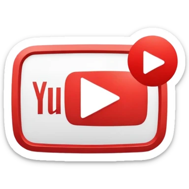 YouTube logo, red rectangle with rounded corners and white play button in the center sticker