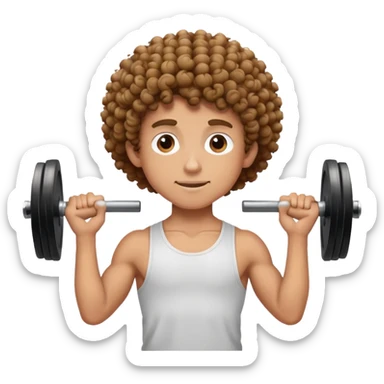 curly haired boy lifting weights at the gym sticker