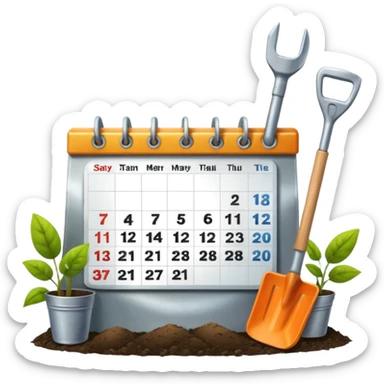 calendar icon with garden tools near. Transparent background sticker