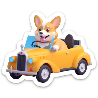 a corgi driving a car sticker