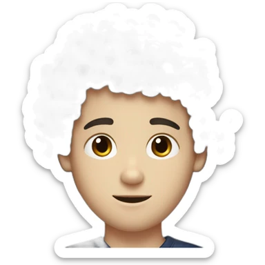 french white boy with freckles with black kinda afroy curly hair with a small beard sticker