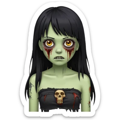 Faça uma mulher zumbi de franja cabelo longo preto piercing no bridge e tub top preto sticker