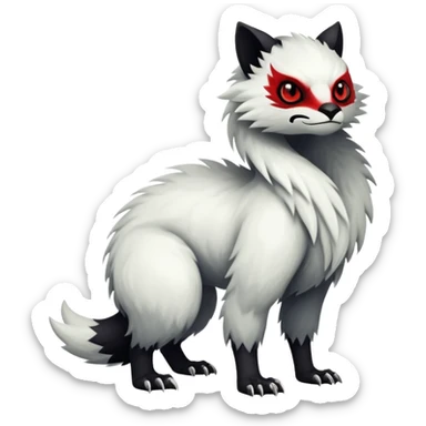 a white exotic edgy vernid-fionbr-Fakémon-creature, with black belly and red eyes, full body sticker