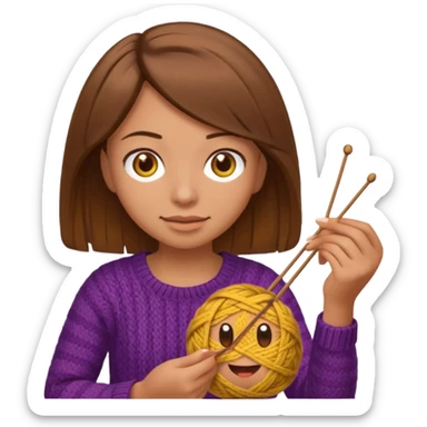  Woman with brown bobbed  hair and highlights light brown eyes no glasses tangked yarn  Knitting emoji sticker