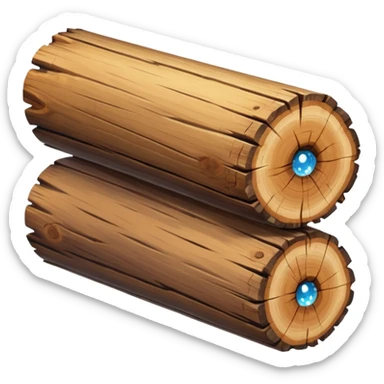 two logs, one propped up sideways on the bottom log, with a sparkle in the foreground sticker