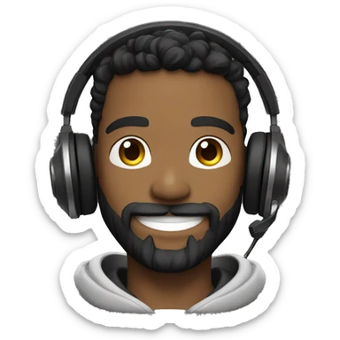 men barba, black, headset gaming, chain with leon and smiling sticker