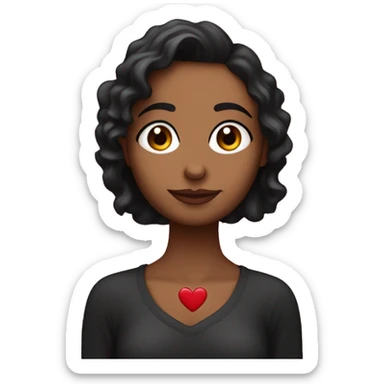 Haz una chica pelo rizado morena guapa con un corazón negro  sticker