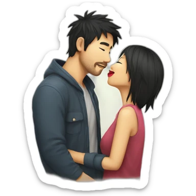scruffy-man-kiss-asian-woman sticker