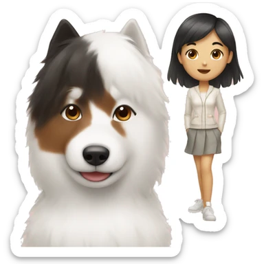 asian girl with Japanese spitz dog sticker