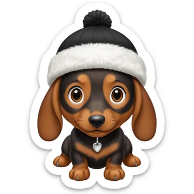 mini daschund wearing a white beanie sticker