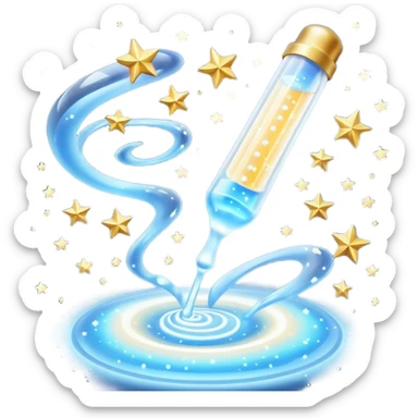 Slim blue Differin Gel tube with white cap and golden glow around the “GEL” label. Floating in a soft blue aura with tiny glowing stars and clear orbs spiraling upward. Emits a focused beam of clarity magic, like a blemish-banishing spell sealed in a sleek, futuristic wand. sticker