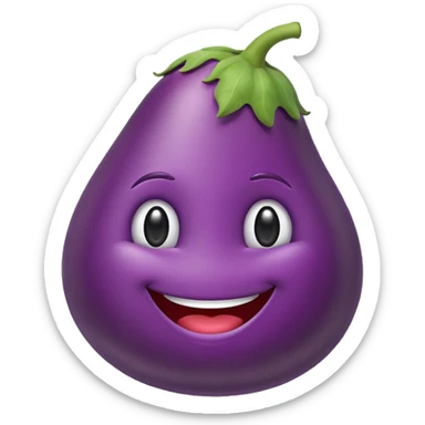 early Apple style emoji of smiling eggplant with minimalist shading sticker