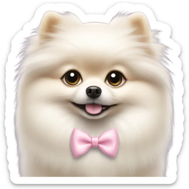 A white little Pomeranian with a cute little light pink bow on her hair sticker