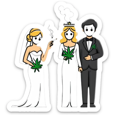 Person in fancy clothes sneaking into wedding ceremony smoking cannabis, full body sticker