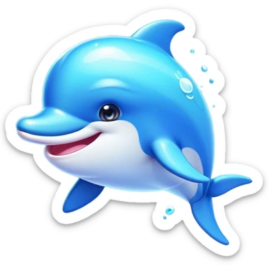 Cinematic Cheeky Dolphin Portrait Emoji, With a playful tilt of its head and a mischievous sparkle in its eyes, showcasing a sleek, shiny body accented by a quirky, animated smile and a cheeky wink, Simplified yet hilariously endearing features, highly detailed, glowing with a vibrant, sassy aquatic glow, high shine, spirited and fun, stylized with an air of quirky marine mischief, soft glowing outline, capturing the essence of a super cute dolphin that looks ready to splash its way into viral fame with playful charm! sticker