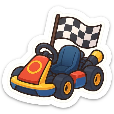 racing kart with a checkered flag, vibrant and fun, Nintendo style, Mario Kart 8 Deluxe sticker
