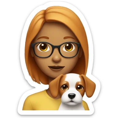 Tanned ginger girl with glasses holding small white dog  sticker