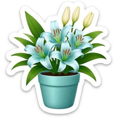 LightBlue bouquet of Lily flower in green pot sticker