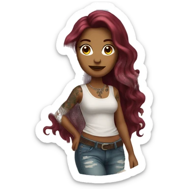 Beautiful tattooed  burgundy long haired woman walking on the beach sticker