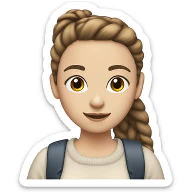 caucasian white IT girl student, holding laptop, blue eyes, brown hair ponytail wearing a thick sweater sticker