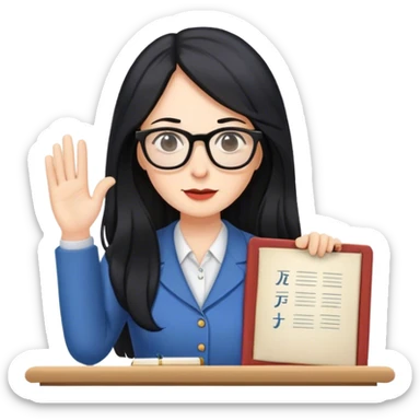 pale female teacher with long black hair, wearing glasses teaching Spain sticker