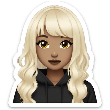 hime gyaru girl, black hair with bleach blonde sections, dark makeup, black hoodie sticker