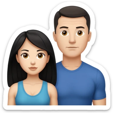 white dad with short buzzed fade brunette, 35 years old and muscular. standing net to asian whife with long black hair and big brown eyes.   sticker