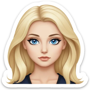 blonde, blue eyes baddie,pretty makeup, strong makeup, black eyeliner, long hair sticker