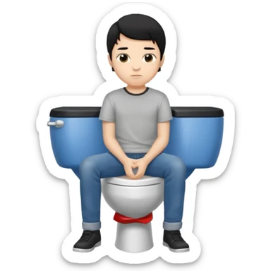 menino tom de pele medio claro com cabelo preto sentado no vaso sanitário quadrado sticker