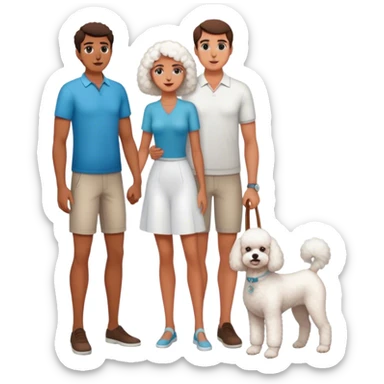 Tall man and tanned woman with a bichon sticker