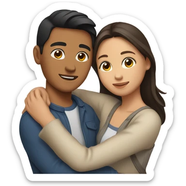 Young Filipino man young brunette woman hug sticker