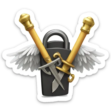 a lock with wings holding a sword sticker