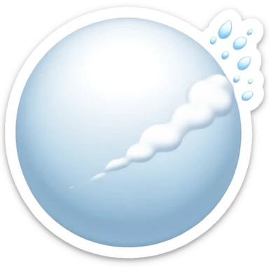 powdery snowball in mid-flight trailing gentle flowing streak of white and pale blue, soft minimal iOS emoji look with subtle shadows and highlights, no harsh lines sticker