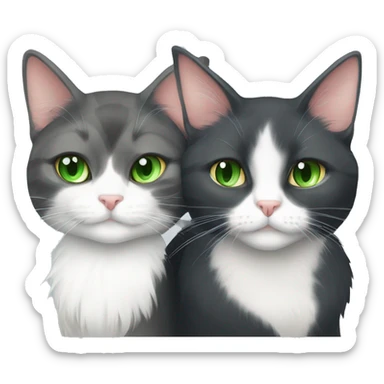 gray and white tuxedo cat with green eyes cuddling with long hair calico cat with green eyes sticker
