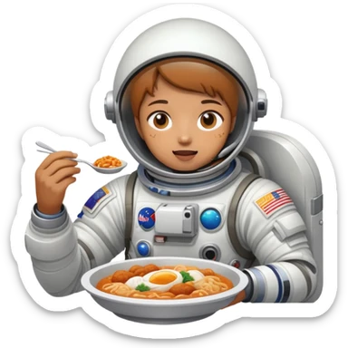 A person in a spacesuit eating Korean food sticker